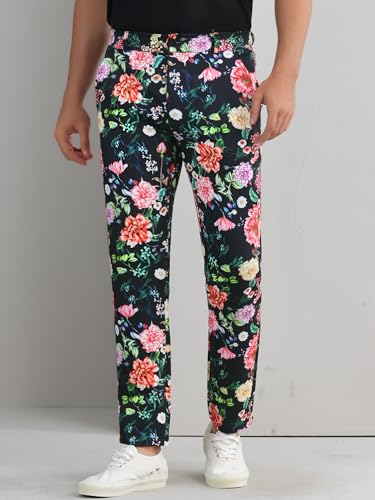 Lars Amadeus Floral Dress Pants for Men's Flat Front Party Prom Flower Printed Slacks2