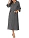 Ekouaer Women Zipper Robe 3/4 Sleeves Loungewear Dress Full Length Sleepwear Pockets Housecoat Nightgown Long Bathrobe
