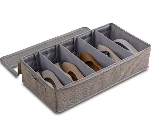 GVTECH Rangement de chaussures sous le lit avec couvercle transparent, grand séparateur réglable, poignée renforcée, pour chaussures, vêtements, jouets (gris) Cover