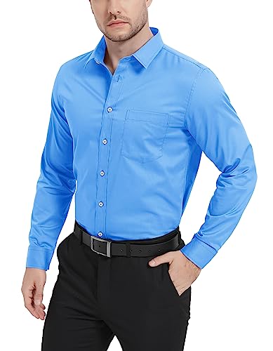 Magcomsen Long Sleeve Dress Shirts For Men Casual Button Up Shirts Solid Regular Fit Formal Dress Shirt Summer Dating Tshirt Waterfall Blue, S #TOP2