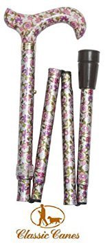 Wandelstok voor dames, in hoogte verstelbaar, inklapbaar, met bloemenpatroon, roze