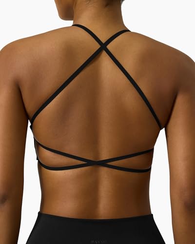 Image of PAVOI ACTIVE Open Back Strappy Yoga Workout Bras for Women - Low Support Criss-Cross Sports Gym Bra Removable Pads - FlexFlow