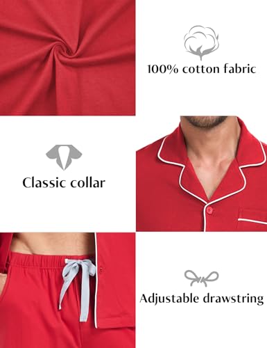 MAYFISH 100% Cotton Men's Pajama Set Button Down Long Sleeve Top & Pants with Pockets Soft Breathable Loungewear (Cherry,L) by MAYFISH - Image 6
