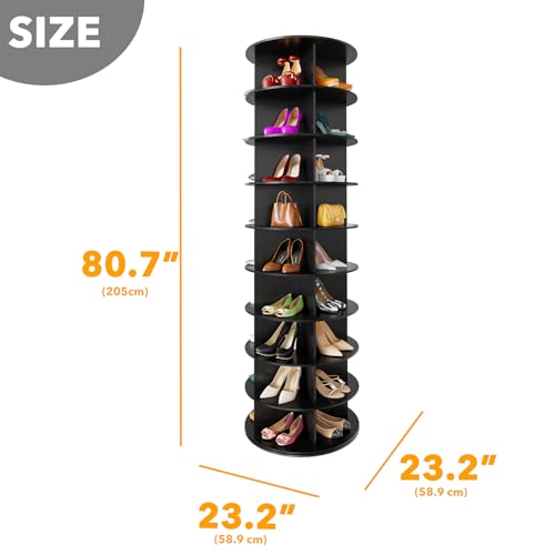 SpaceAid 9 Tier Rotating Shoe Rack Tower, Spinning Shoe Display Lazy Susan, Revolving 360 Shoe Rack Storage Round Carousel, Vertical Handbag Rotate Shoes Closet Organization (9-Tier Black)