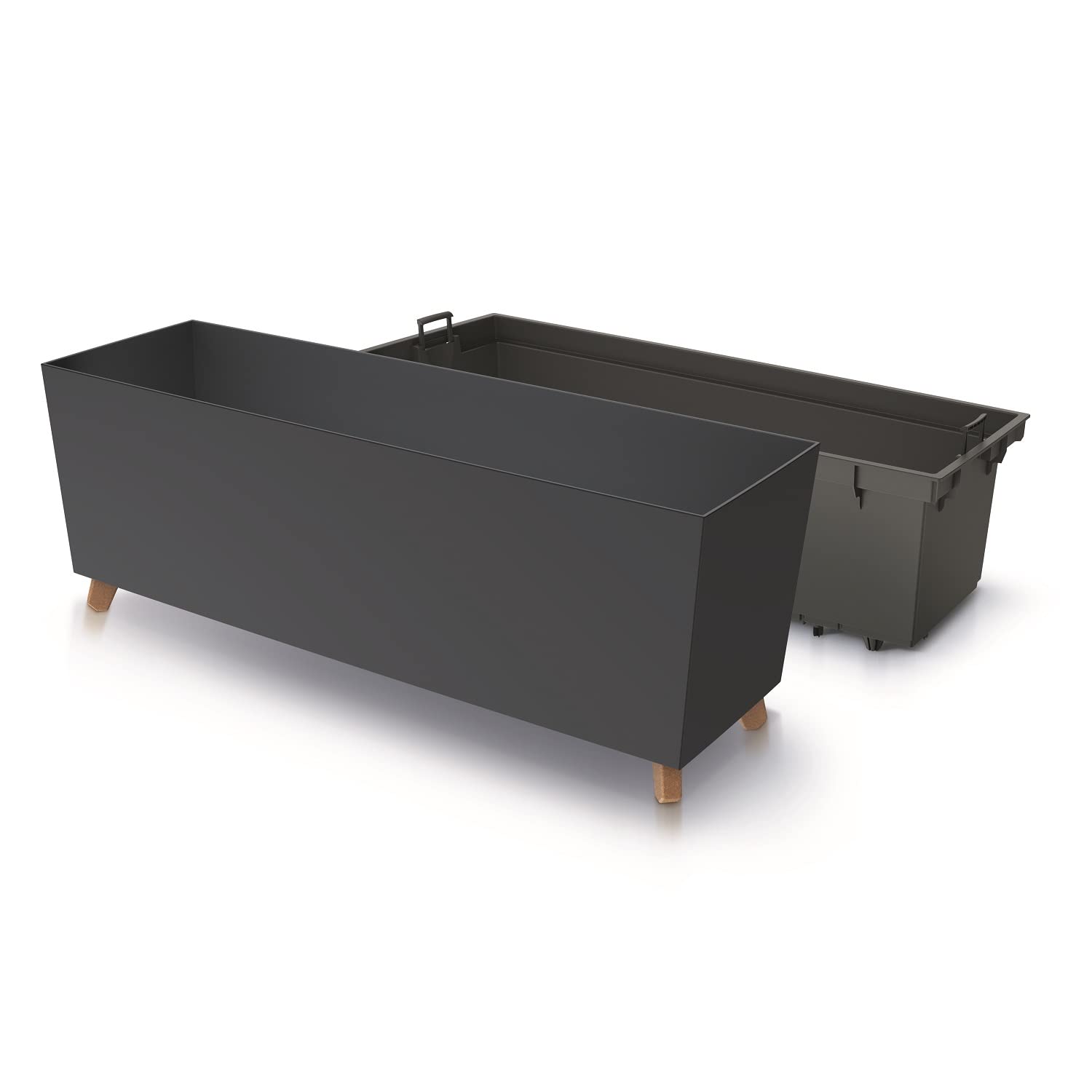 Prosperplast Caja de flores Urbi Case N, con patas, con maceta interior, para interior y exterior, maceta, resistente a los rayos UV, rectangular, 77 x 23,5 x 30 cm, antracita