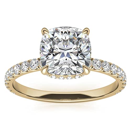 Moissanite Solitaire Wedding Ring Set 3 Ct Cushion Cut Moissanite Bridal Engagement Ring Set For Women Handmade Anniversary Propose Gifts Her, Vvs1 Colorless, 925 Silver, 10K 14K 18K Solid Gold (925 Silver (Yellow Gold Plated)) #TOP2