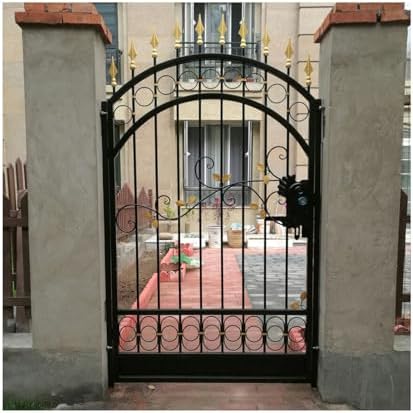 Metal Security Garden Door - Single Opening Villa Gate with Decorative Motifs, Arched Top, Lockable Patio Entrance for Backyard & Lawn - Customizable Design