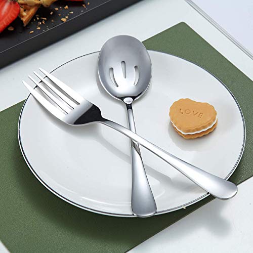 Serving Spoons 10 Pieces, Kyraton Serving Utensils, Serving Set Include 3 Serving Spoon, 3 Slotted Spoon, 1 Serving Fork, 1 Cake Server, 2 Butter Knife Spreaders - Image 7