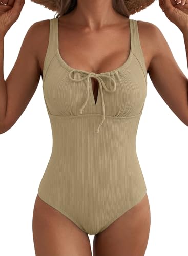 Image of Aleumdr Womens Textured One Piece Swimsuit Tummy Control Bathing Suit Tie Knot Cutout Swimwear
