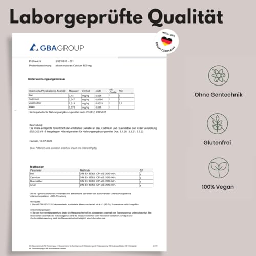 Calcium Tabletten Hochdosiert - 200 Tabletten - 800mg Kalzium pro Tag - Calziumtabletten Hochdosiert - vegan und produziert in Deutschland - Laborgeprüft - Verpackung kann variieren