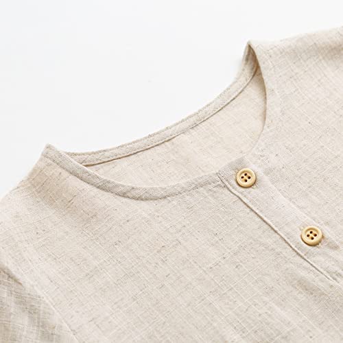 Curipeer Boys Girls Button Down Shirts Cotton Linen Unisex Tee for Spring Summer3