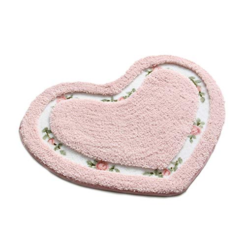 MOMIKA Pretty Floral Rose Heart Shape Bathroom Mat ?Super Soft Pink Shaggy Rug Floor Decoration Carpet?Great for Kitchen,Living Room,Toilet