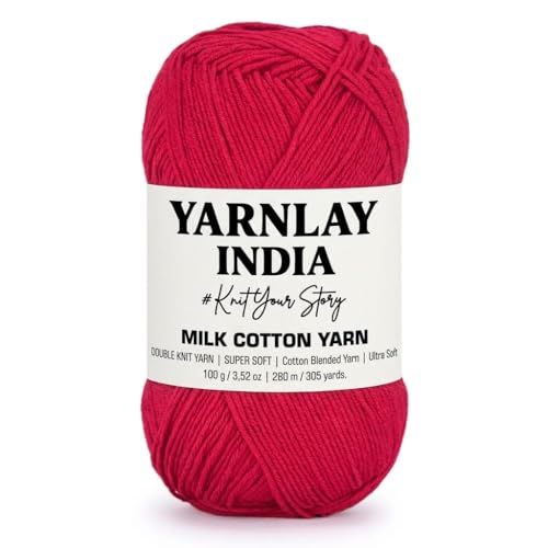 Image of Yarnlay 3 Ply Soft Milk Cotton Yarn for Crochet Knitting, Amigurumi, Punch Needle .DIY Crafts, Summer Wear,Flowers Toys & Cushion Covers 100g (250m) (Shade 2: Rose Red)
