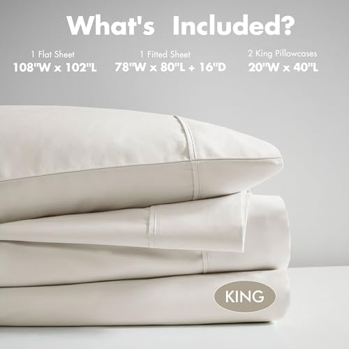 Image of Madison Park Organic Cotton Sheets 300TC, King Size Bed Set, Ivory 4 Piece
