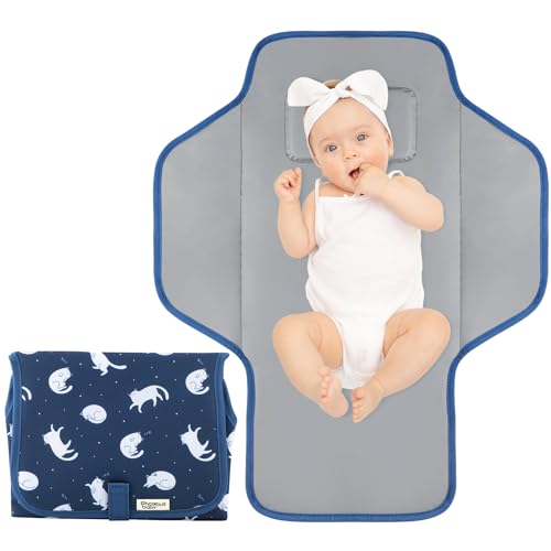 Image of PHOEBUS BABY Portable Changing Pad Travel - Waterproof Compact Diaper Changing Mat with Built-in Pillow - Lightweight & Foldable Changing Station, Blue