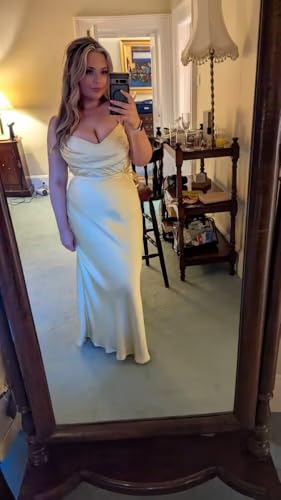 YOFF Spaghetti Straps Bridesmaid Dress Satin Midi Cocktail Wedding Guest Dresses Cowl Neck Maxi Formal Prom Dress YO2894