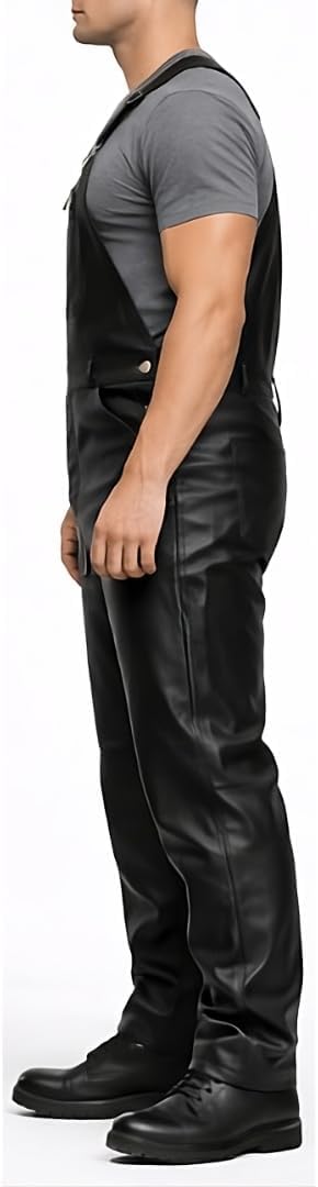 Men's Leather Overall bib Pants Workwear Dungaree - Image 2