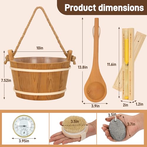 Sauna Bucket and Ladle Set, 6Pcs Red Cedar Sauna Accessories Kit for Home by Treasea - Used condition - Image 4