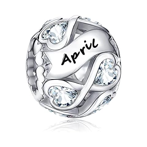 FOREVER QUEEN April Birthstone Charms 925 Sterling Silver Infinite Love Heart Openwork Bead for Charm Bracelets and Necklaces with 5A Cubic Zirconia, Birthday Jewelry Gifts Women Cover