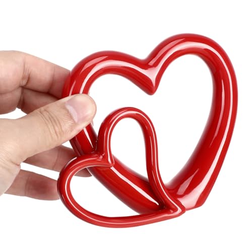 Figura de corazón rojo de cerámica para decoración miniatura 5