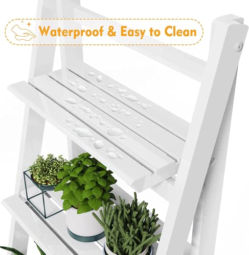HOMIDEC Plant Stand, 4 Tier Wooden Ladder Shelf Free Installation Display Shelf, Foldable Plant Stands Indoor Shelves for Garden Living Room, White - Image 2