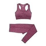 MMyydds 2/3/5 Piece Seamless Ladies Yoga Set Workout Activewear Fitness Long Sleeve Crop Top High Waist Leggings Tracksuit (Color : 999-2B-Wine red, Size : Medium)