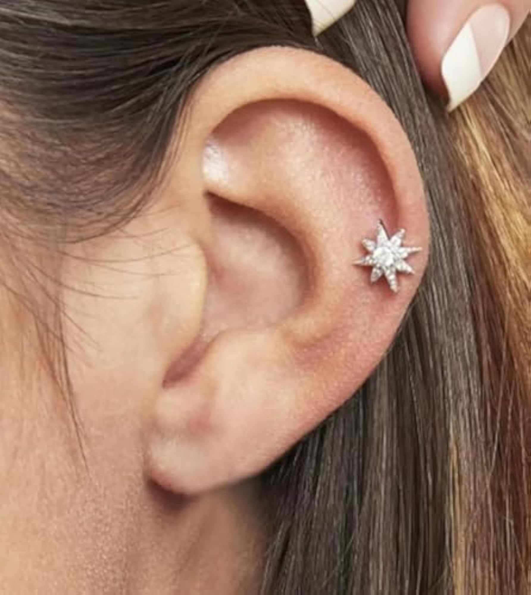 Silver Color CZ Labret Helix Ear Studs, Sparkling Sun Rise Shape