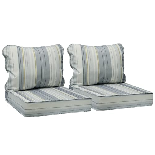Image of AAAAAcessories Outdoor Seat Cushions for Chairs, Fade-Resistant, Waterproof Patio Furniture Replacement Cushions, 25.5 inch x 25.5 inch x 5 inch + 25.5 inch x 19 inch, Set of 2, Ash Blue Harbor Stripe