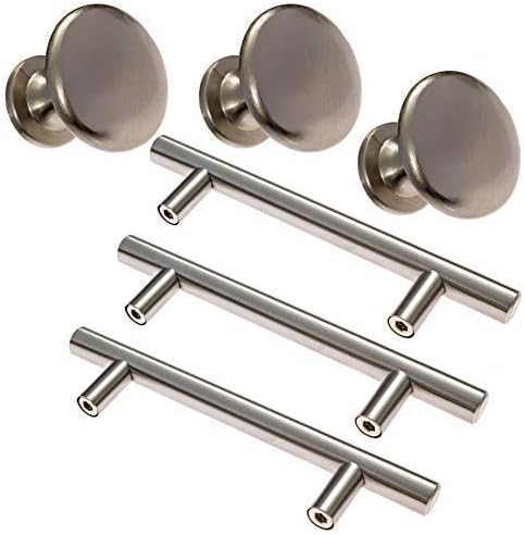 Kitchen Cabinet Handles Cabinet Pulls and Knobs 35 Pack includes 25 Pack Cabinets Pulls 3-3/4" Hole Centers Brush Satin Nickel 10 Pack Cabinet Door Knobs