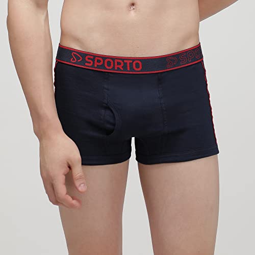 Image of sporto Men's Mid-Rise Super Soft & Comfortable Solid Cotton Square Trunks with No-Fold & No-Pinch Elastic Waistband (Combo Pack)