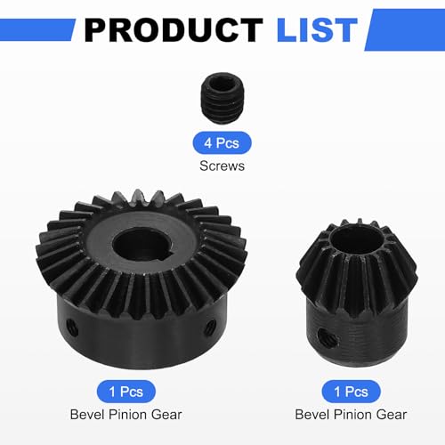 Image of uxcell 2Pcs Tapered Bevel Gears Set, 1.5 Mod 1:2 (15T /30T) Harden Steel Straight Bevel Gear, 90 Degree Steering Motor Gears, (10 /12mm Shaft Hole with Keyway)