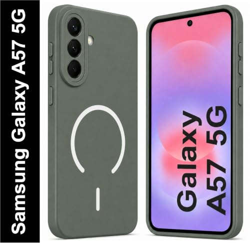 Image of SBMS Silicone Back Cover Case for Samsung Galaxy A57 5G | Soft Micro-Fibre Lining Inside | Magsafe Print On Back Side Camera Protection Bump | Shockproof Case Samsung Galaxy A57 5G (Green)