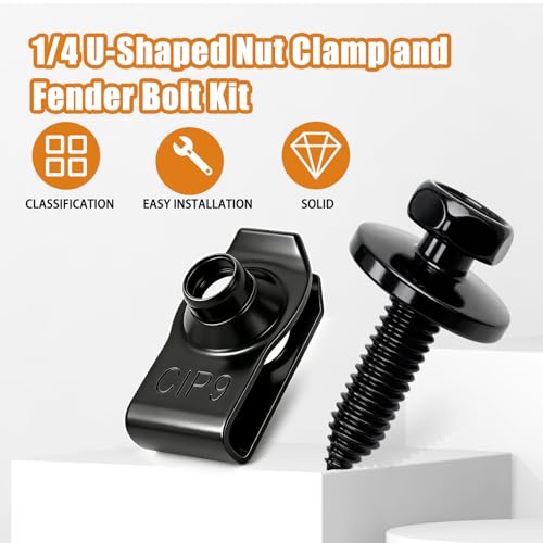 Image of mankk 50PCS 1 /4 U-Nut Clips and Fender Bolts Kit Automotive Body Fasteners | U-shaped nut clamps fit engine cover, splash shield, universal vehicle replacement body clips