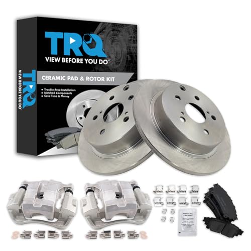 Image of TRQ Rear Brake Pad and Rotor Set Ceramic Solid Rotors Calipers | For 2012-2017 Toyota Prius V