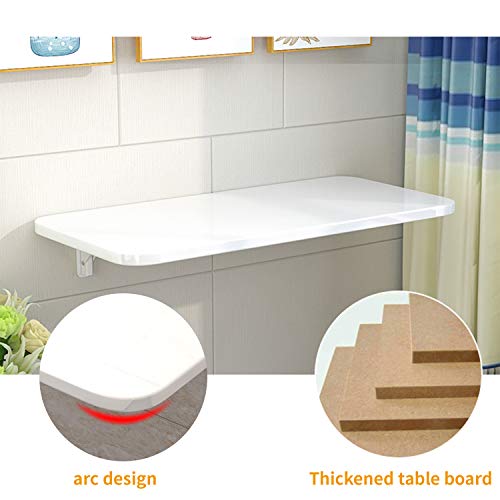 aleawol Mesa de pared plegable flotante para ordenador portátil, mesa de trabajo plegable, mesa de ordenador, mesa de comedor con soportes para ahorro de espacio (blanco 60 x 40 cm) - imagen 5