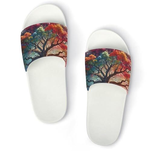 Colorful World Tree Funny House Sandals Non Slip Shower Slippers Quick Drying Bathroom Shoes for Women Men