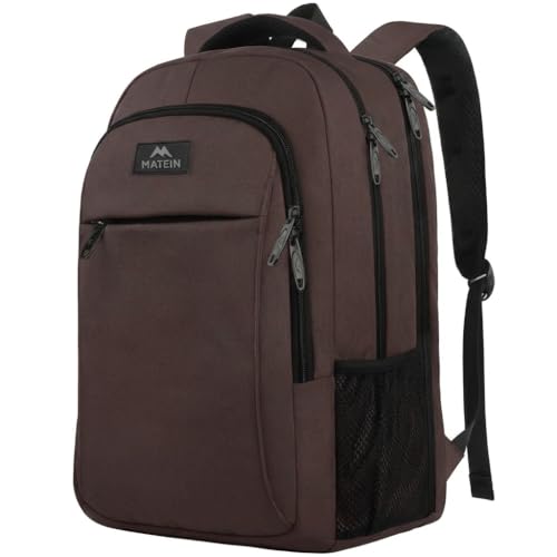 Image of MATEIN Laptop Backpack, Extra Large TSA Friendly 17.3 Inch Travel Computer Backpack with USB Charging Port, Anti Theft Carry On Flight Approved Business Work College Backpack Bag for Men Women, Brown