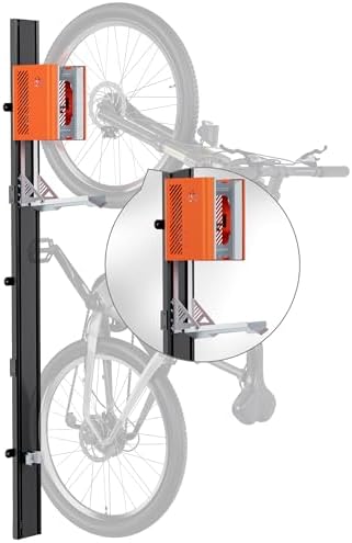 monTEK Vertical Wall Bike Mount with Automatic Lift, Heavy-Duty (Up to 71 lbs) Freestanding Indoor Bike Storage Rack, Fits Up to 29" Tires, Black & Orange