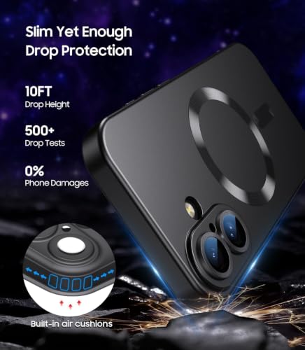 Image of DIZORO Magnetic Case for iPhone 16 Plus Case [Compatible with MagSafe][Built-in Camera Lens Protector] Slim Soft Silicone Bumper Shockproof Metallic Luster Back Cover Phone Case (Black)