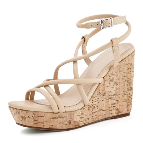 Image of Coutgo Women Platform Wedge Sandals Cork Slingback Wedges Espadrilles Heels Summer Shoes