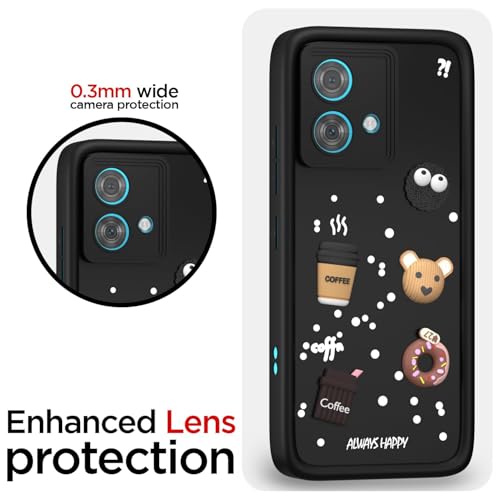 Image of Bintage Cute Fun Taddy Cartoon 3D Ball Bear Milk Donut Coffee Cup Silicon Case Full Body & Camera Protection Back Cover Compatible for Motorola Moto Edge 40Neo - Black