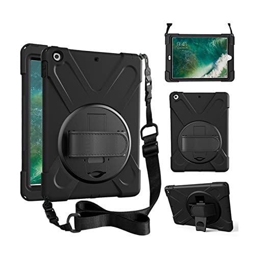 ZenRich iPad 5th/6th Generation Case, iPad 9.7 Case 2017/2018 with Rotatable Kickstand,Hand Strap and Shoulder Strap zenrich Heavy Duty Shockproof Case for A1822/A1823/A1893/A1954,Black