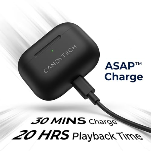 Image of Candytech AirShark, 35Hrs Battery, Fast Charge, IWP Tech, Low Latency, 2Mic ENx, Type-C Port, v5.3 Bluetooth Earbuds, TWS Ear Buds Wireless Earphones with mic(Jet Black)