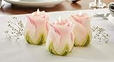 Maße ca.: Ø 6 x H 7 cm Dekoleidenschaft 3er Set Kerzen Rosen in Blüten-Form, rosa-weiß, Wachskerze