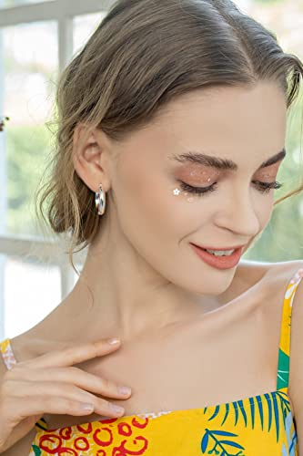 Chunky Hoop Earrings For Women Sterling Silver High Polished Half Round-Tube Click-Top Wide Thick Hoos, 5X25Mm #TOP3