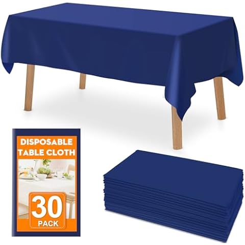 RowinsyDD 30 Pack Blue Plastic Table Cloths Disposable，54 x 108 Inches Plastic Table Cover for Rectangle Tables，Disposable Tablecloth for Dinning，Parties，BBQ，Wedding，Outdoor Cover