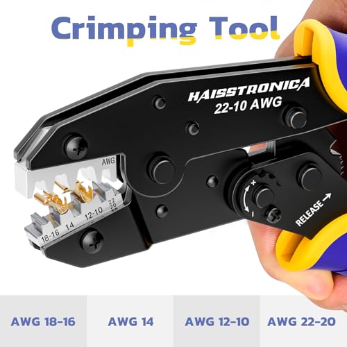 Image of haisstronica Wire Stripper and Crimping Tool,AWG 24-10 Automatic Stripper Tool with AWG 22-10 Ratchet Wire Crimper For Non-Insulated Open Barrel Terminals