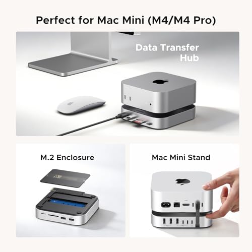 Image of UGREEN Mac mini M4 Dock & Stand with NVMe SSD Enclosure, 3 USB A 10Gbps, USB C Data Port, SD Card Reader for Mac mini M4 / M4 Pro