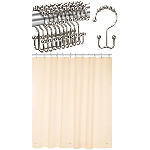 Titanker 12 Pcs Shower Curtain Hooks and 72 x 72 Beige Shower Curtain Liner Cover