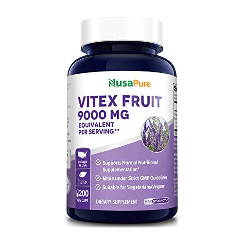 Nusapure Vitex Chasteberry Fruit 20:1 Extract 9,000 Mg -200 Veggie Caps 200 Days Supply (Non-Gmo & Gluten Free) #TOP30